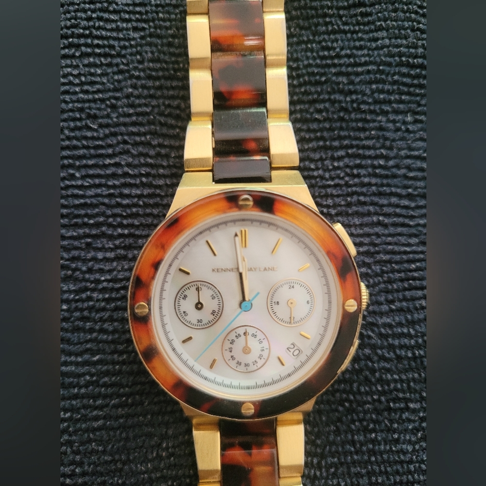 Kenneth Jay Lane Gold Tortoise Chronograph Watch